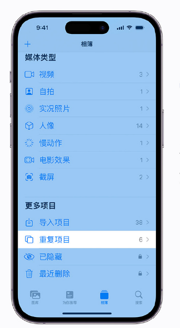 蔡甸苹果手机维修分享升级 iOS 16 后无法查看到“重复项目”相簿怎么办 