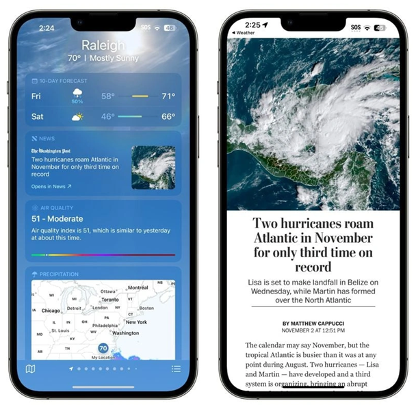 蔡甸苹果14维修分享iPhone 14手机如何看天气时顺带看新闻 